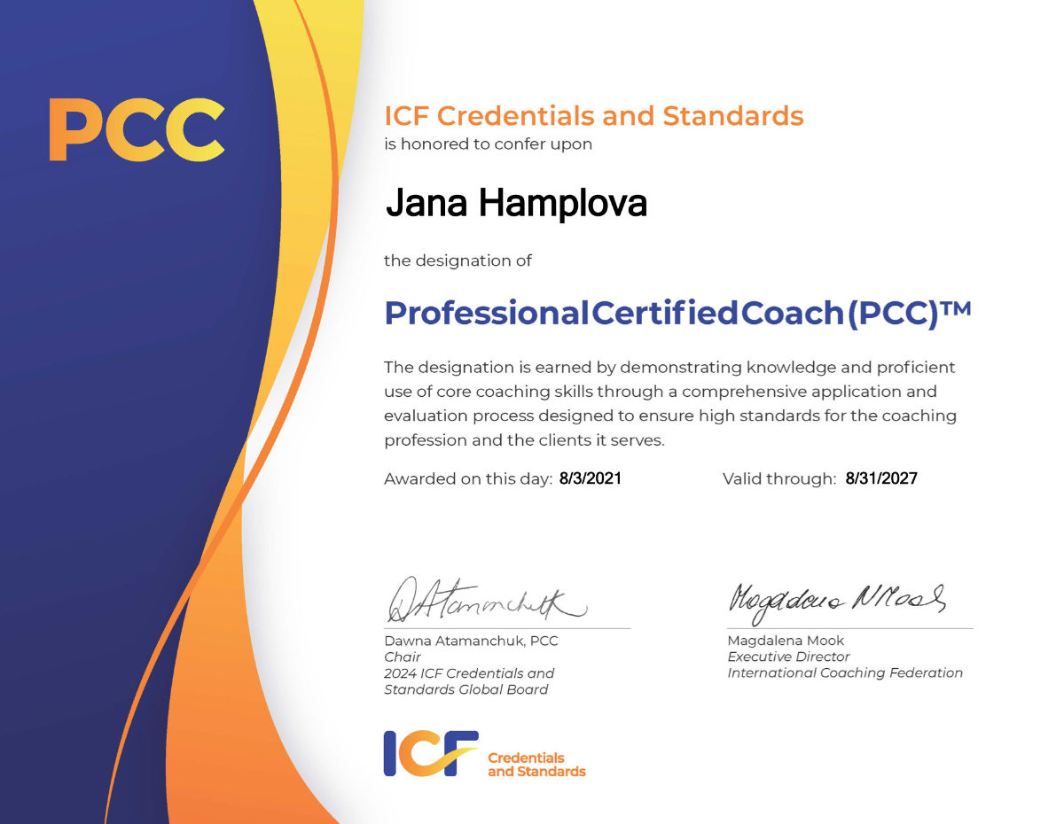 Certifikace PCC ICF Jany Hamplové