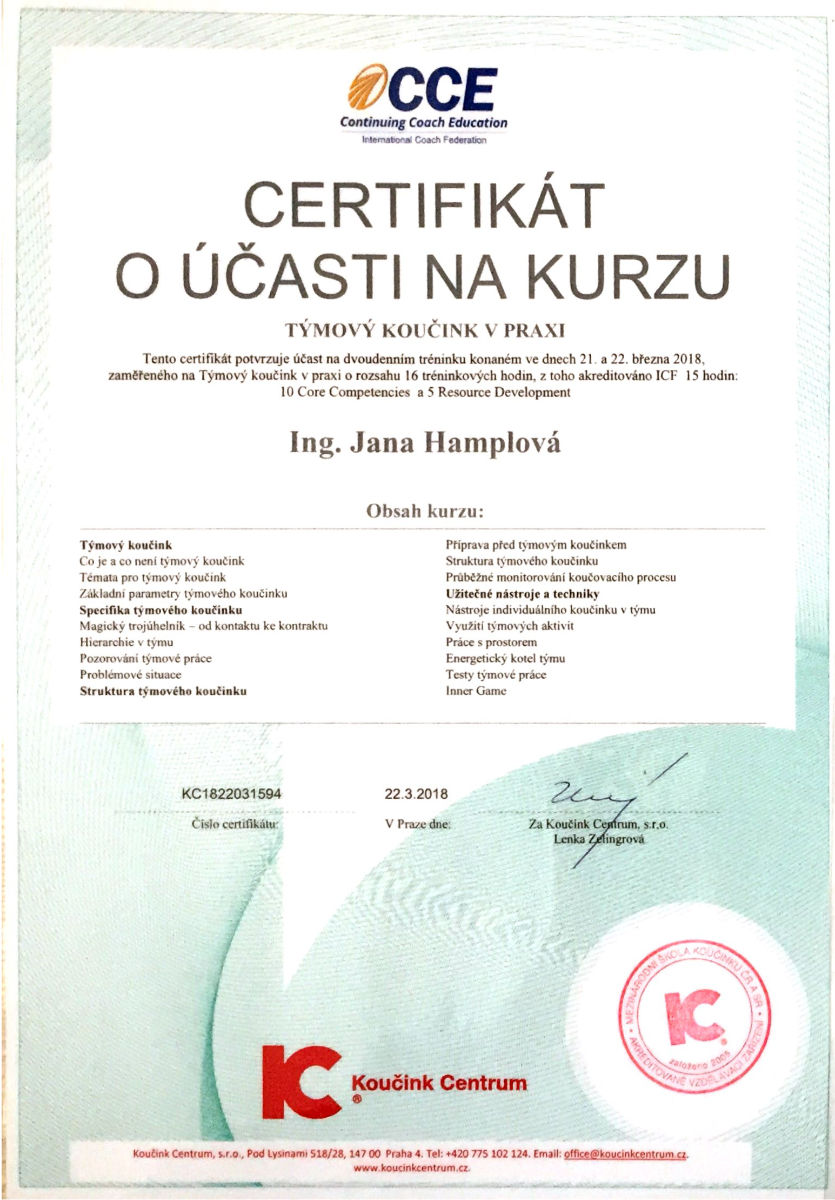 ing jana hamplova tymovy koucink a