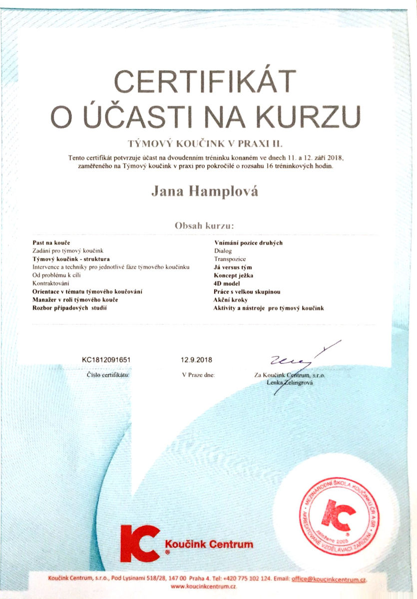 ing jana hamplova tymovy koucink b