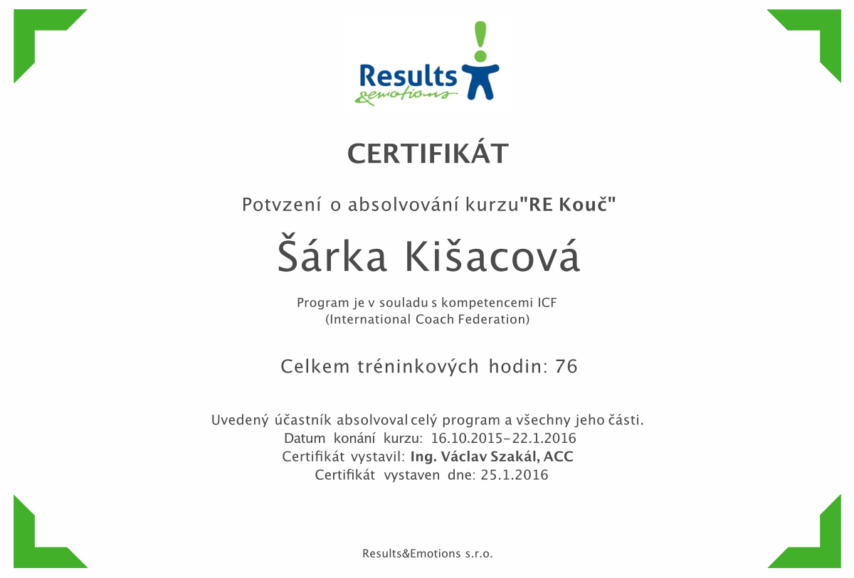 certifikát Šárka kišacová result certifikát